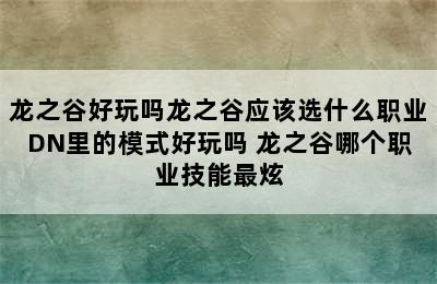 龙之谷好玩吗龙之谷应该选什么职业DN里的模式好玩吗 龙之谷哪个职业技能最炫